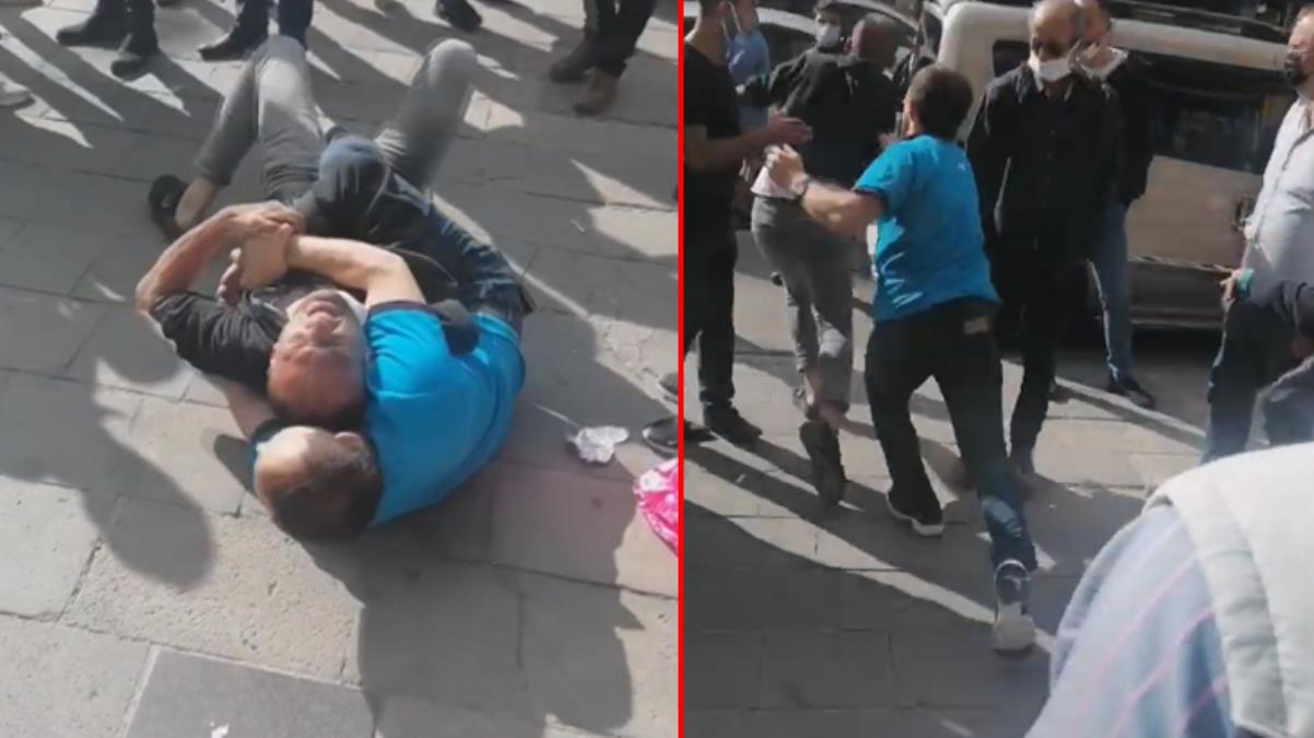 Market görevlisi ile hırsızın kavgası kamerada