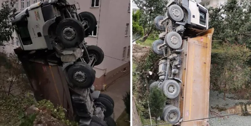 Ordu’da okul bahçesine kamyon devrildi