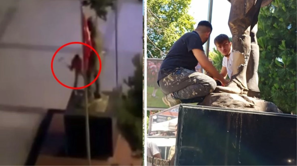 Trabzon’da Atatürk heykeline balyozlu saldırı!