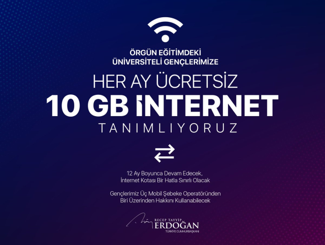 Gençlere bir hatla sınırlı olmak üzere aylık 10 GB internet desteği