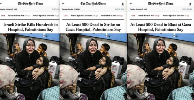 Katliam sonrası İsrail'i aklamaya çalışan New York Times gazetesi, 3 kez manşet değiştirdi