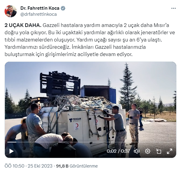 Türkiye, Gazze'ye 2 uçak dolusu yardım daha gönderiyor