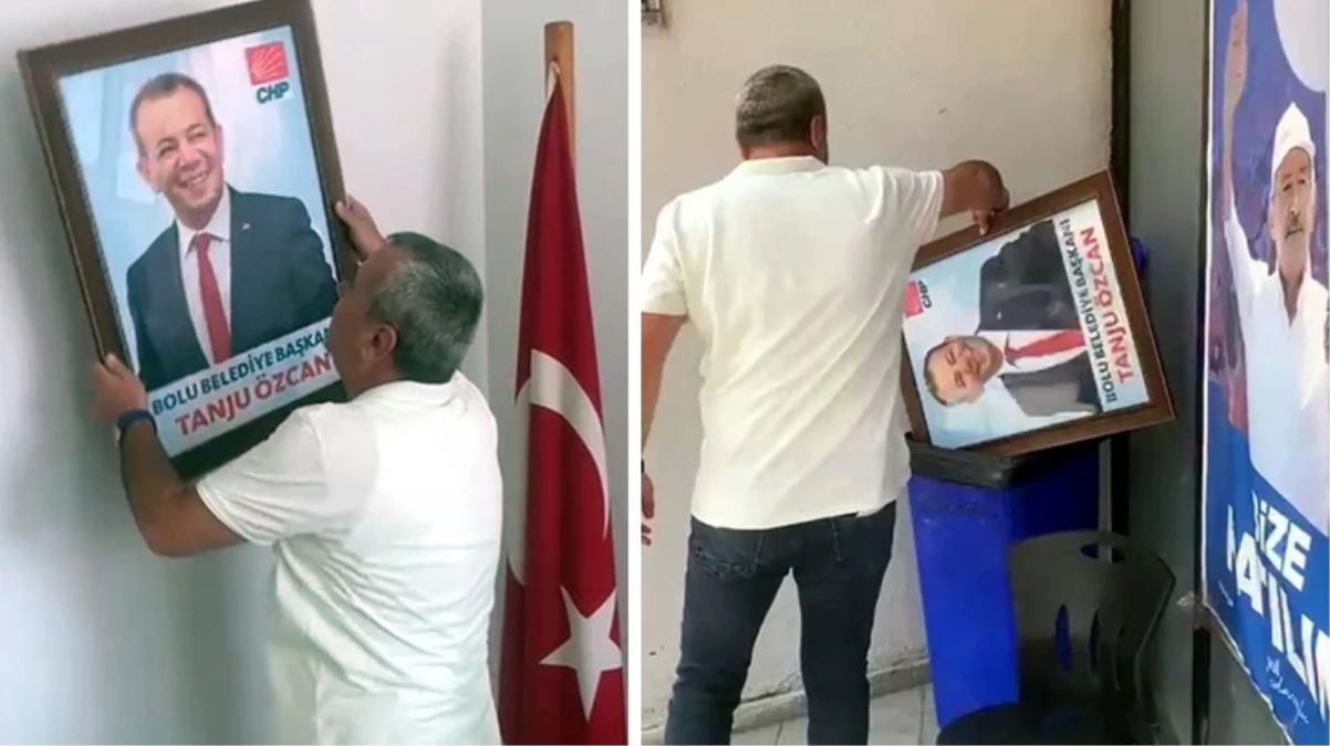 Tanju Özcan’ın parti binasındaki fotoğrafı çöpe atıldı