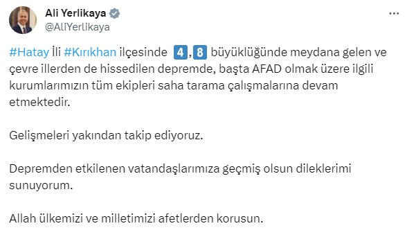 Son Dakika! Hatay'da 4.8 büyüklüğünde deprem! Sarsıntı çevre il ve ilçelerde de hissedildi