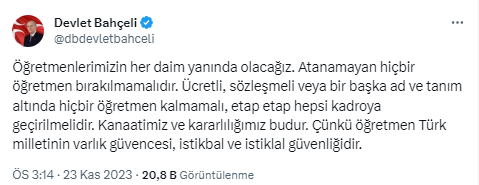 Bahçeli atanamayan öğretmenlerin sesi oldu: Hepsi kadroya geçirilmeli