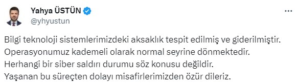 Son Dakika! Türk Hava Yolları'ndan yeni açıklama: Sistemdeki aksaklık giderildi, operasyonumuz kademeli olarak normal seyrine dönmektedir