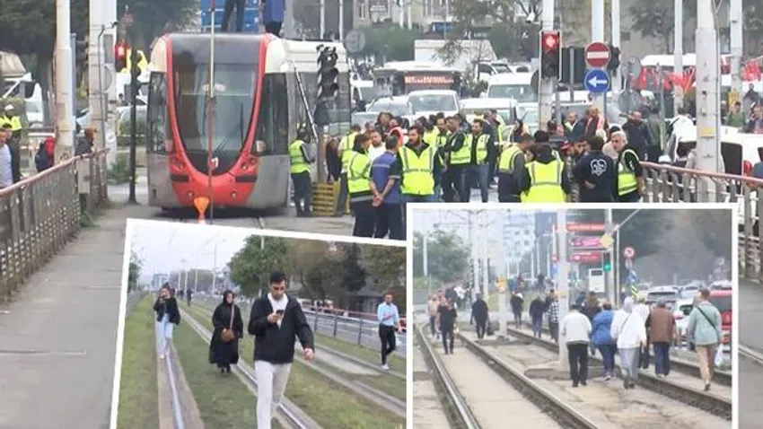 İstanbul’da tramvay arızalandı yolcular raylarda yürüdü
