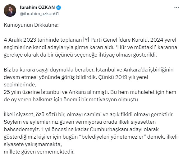 İYİ Parti İBB Grup Başkanvekili İbrahim Özkan ve 5 Meclis üyesi İYİ Parti'den istifa etti