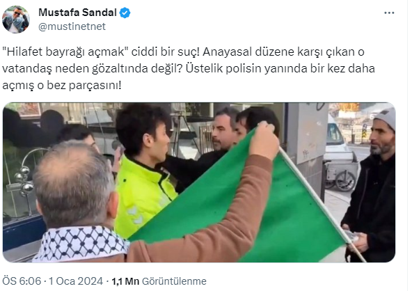 Polemiğe Mustafa Sandal da dahil oldu: Hilafet bayrağı taşıyan kişi neden gözaltında değil?