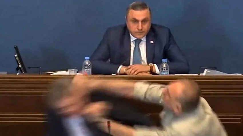 Gürcistan parlamentosunda yumruklar havada uçuştu