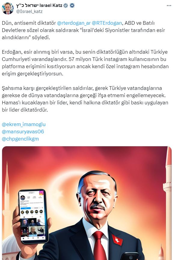 İsrail Dışişleri Bakanı Katz'dan bir küstah paylaşım daha! Bu kez İmamoğlu ile birlikte Yavaş'ı da etiketledi