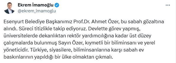 Ahmet Özer'in gözaltına alınmasına İmamoğlu'ndan ilk tepki