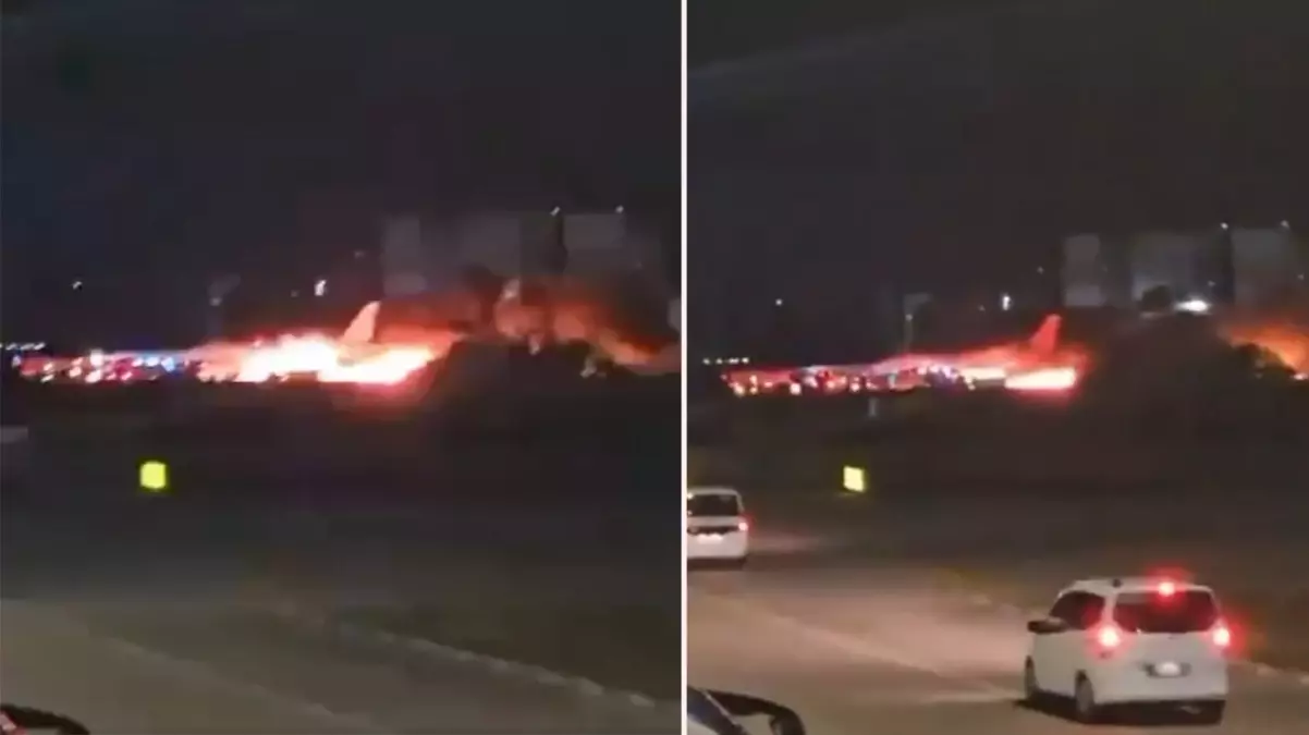 İçi yolcu dolu uçak inişten sonra alev aldı