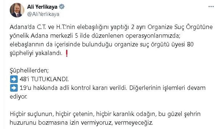 Adana merkezli 5 ilde suç örgütü operasyonu; 48 şüpheli tutuklandı