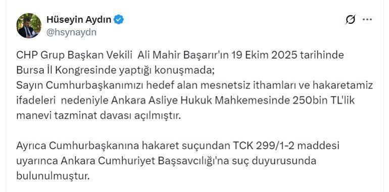 Cumhurbaşkanı Erdoğan'dan CHP'li Başarır'a tazminat davası