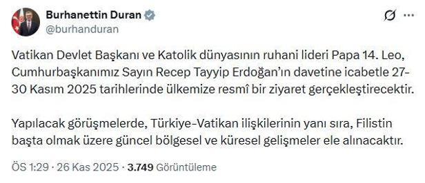 Papa 14'üncü Leo, Türkiye'ye geliyor