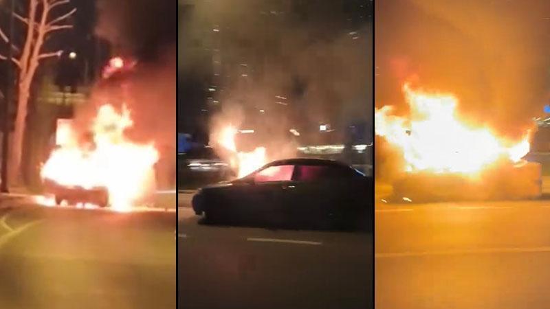 Kartal’da seyir halindeki otomobil alev alev yandı