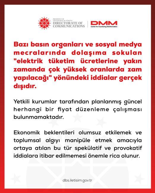 DMM: Elektrik ücretlerine zam yapılacağı iddiaları gerçek dışıdır